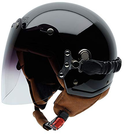 NZI Tonup Visor Offenes Gesicht Motorradhelm, Glanz Schwarz, Größe M