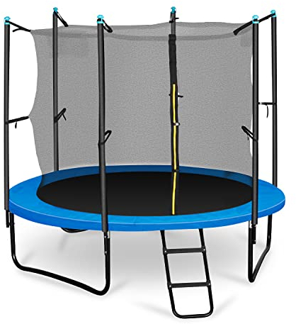Klarfit Kinder Trampolin Indoor/Outdoor, Kleines Trampolin für Kinder ab 5 Jahre, Kindertrampolin rutschfest, Trampolin mit Leiter, Randabdeckung & Sicherheitsnetz, Trampolin Klein, ab 5-9 Jahren