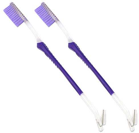 Orthodontic Toothbrush (Set of 2) V-Trim Double-Ended Brush with Interproximal Head for Cleaning Ortho Braces (Purple)