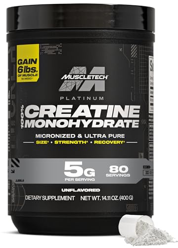 MuscleTech Creatine Monohydrate Powder, Platinum Pure - Unflavored Micronized Creatine for Men & Women - Workout Supplements for Performance, Muscle Recovery & Builder-(80 Servings) Packaging May Vary