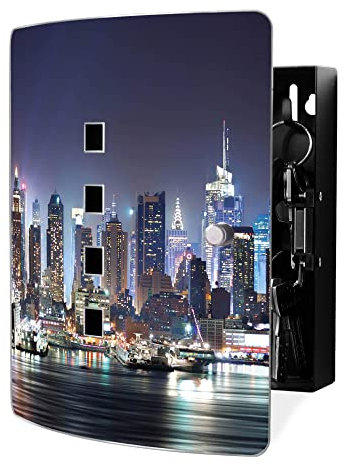 banjado Design Schlüsselkasten aus Edelstahl für 10 Schlüssel/Schlüsselbox zur Schlüsselaufbewahrung 24 x 21,5 x 7cm groß mit praktischem Magnetverschluss/Motiv New York