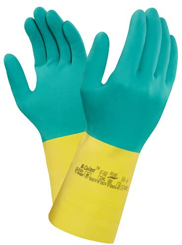 Ansell 87–900/M 87–900 bicolor Latex/Neopren Handschuhe, 1 Paar, Größe 8/Medium, Grün/Gelb