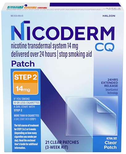 NicoDerm CQ Nicotine Patches to Help Stop Smoking with Behavioral Support Program, 14mg, Step 2-21 Count