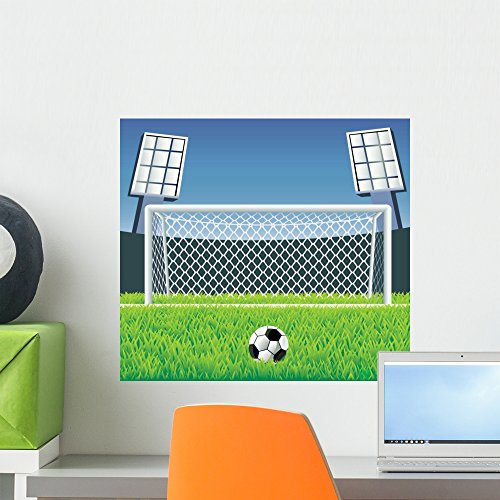 Wallmonkeys WM156294 Wandtattoo mit Fußballtor und Feld-Vektor-Illustration, zum Abziehen und Aufkleben, 45,7 cm B x 40,6 cm H