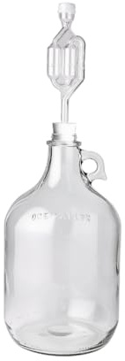 FastRack 1 Gallon Glass Jug with #6.5 Rubber Bungs & Twin Bubble Airlocks – Fermentation Jars for Home Brewing, Clear Glass Fermenter Containers for Liquid Fermentation