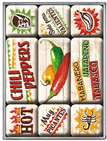 Nostalgic Art Retro Kühlschrank-Magnete Chili Peppers – Geschenk-Idee für Nostalgie-Fans, Magnetset für Magnettafel, 9 Stück
