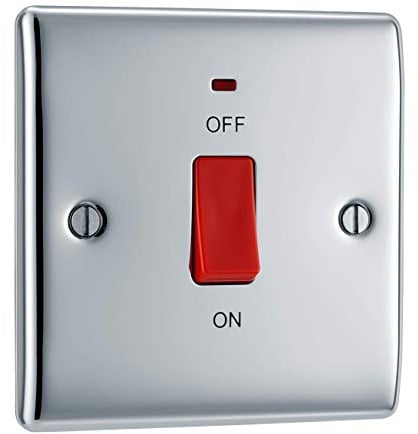 BG Electrical Cooker Control Switch Unit with LED Power Indicator, Single Plate, Double Pole, Nexus Metal, Polished Chrome, 45A, NPC74