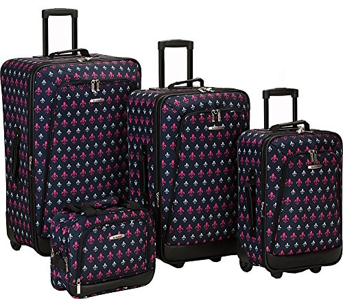 Rockland Fashion Softside 4 Piece Luggage Set, Expandable, (14 Tote/19/24/28), Black Icon