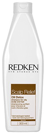 Redken Scalp Relief Oil Detox Shampoo gegen fettige Kopfhaut, Pflegeshampoo für schnell fettendes Haar, Reinigung für normales & fettiges Haar, 300 ml