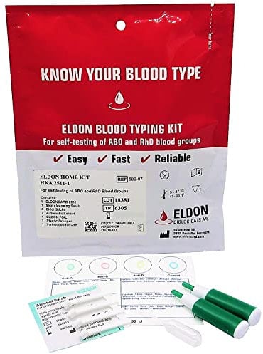 1 x Blood Type Test Kit - Group A, B, RHD Testing - Home EldonCard Tests
