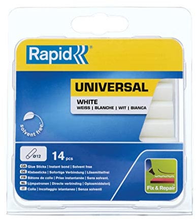 Rapid Heißklebesticks Weiβ Universal, 14 Klebesticks 94mm Länge, Universeller Heiβkleber, für Heißklebepistole 11mm, 12mm