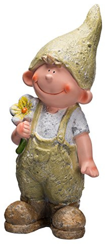 Birendy Große Niedliche aufwendig gearbeitete Wichtel Figur Junge NF87122 Der Hingucker in Ihrem Garten, 46 cm hoch, Gartenfigur, Deko, Dekorationsfigur für Innen und Außen, Polyresin, Skulptur