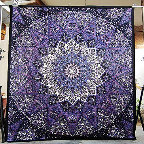 Popular Handicrafts Handicrunch Hippie Mandala Tapestry Blue Purple Wall Hanging, Indian Large Table Runner Bed Cover Art, Cotton Bohemian Sheet, Decor Art Hanging