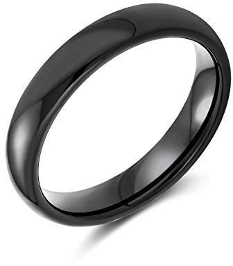 Bling Jewelry Einfacher Schwarzer Kuppel-Titan-Ehering für Paare, für Männer und Frauen, Komfort-Passform 4MM