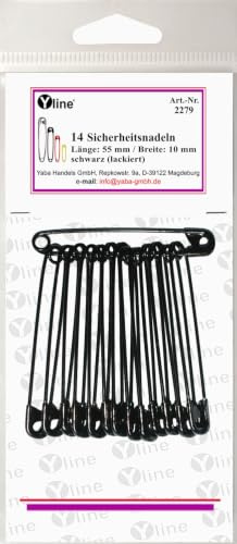 14 Stück Maxi Sicherheitsnadeln 55 mm, groß, schwarz lackiert, Nadel Nadeln, 2279 (55 mm)
