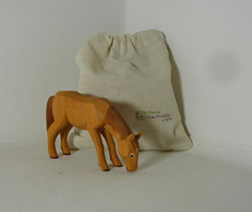 Pferd grasend braun Lotte Sievers-Hahn 7,0 cm mit Baumwollbeutel Krippenfigur