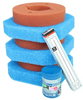 Wacredo Wartungspaket für Oase Filtoclear 6000 Teichfilter Schwamm Set Filterstarter 11 Watt Leuchtmittel Komplettset Wasseraufbereitung Filterschwamm Teichpflege Ersatzschwämme