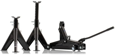 SGS 2 Tonne Hydraulic Trolley Jack & 3 Tonne Axle Stands Set, Steel SWB Car Jack
