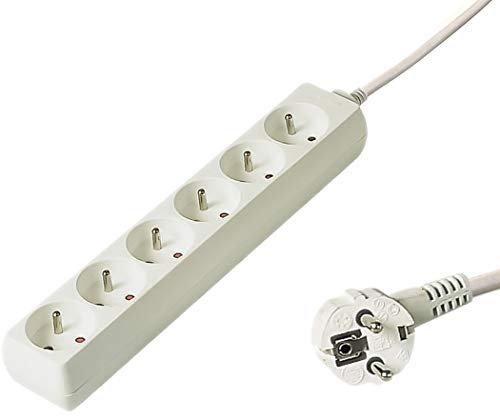 PremiumCord - Regleta de enchufes, cable alargador de 250 V, enchufe francés de 45°, calidad y seguridad, enchufe múltiple con protección infantil, color blanco