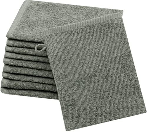 ZOLLNER 10er Set Waschlappen - weiche und saugstarke Waschhandschuhe - waschbar bis 95°C - Baumwolle - 16x21 cm in Taupe