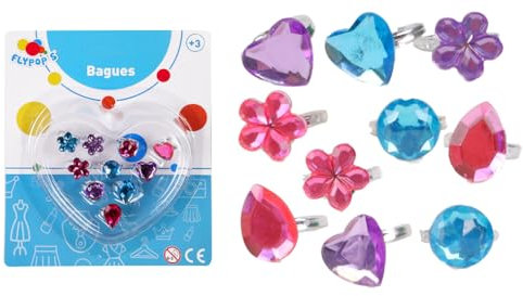 FLYPOP'S - Set mit 10 Ringen - Verkleidungszubehör - 011651LIN - Mehrfarbig - Kunststoff - Schmuck - Kinder Spielzeug - Karneval - 14 cm x 18 cm - Ab 3 Jahren.