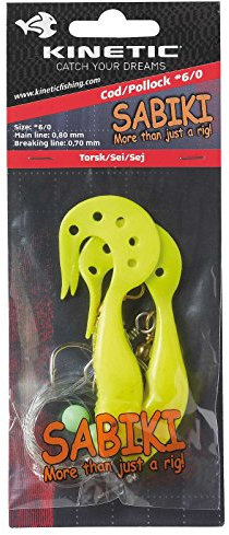 Kinetic Sabiki Rig II für Dorsch und Seelachs, 2 Gummifischen, 0,80mm Hauptschnur, Haken 6/0 (gelb)