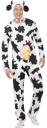 Smiffys Cow Costume, Black & White includes Jumpsuit with Udders and Headpiece, Party Animals Fancy Dress, Animal Dress Up Costumes Halloween