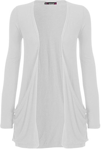 WearAll - Ladies Long Sleeve Pocket Cardigan Womens Top - White - 16/18