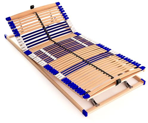 stabiler Lattenrost 100% BUCHE - Kopf- und Fußteil verstellbar - SCHULTERFRÄSUNG, 7 Zonen, 44 Federleisten, Härte-Regulierung, Mittelgurt - COMFORT 44® Vario - 100% fertig montiert (130x210cm)