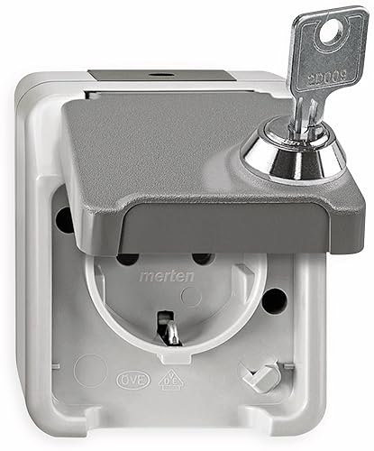 Schneider Electric Merten Schuko-Steckdose, abschließbar, 1-fach, Aufputz, IP44, Aquastar, lichtgrau, Artikelnummer MEG2422-8029
