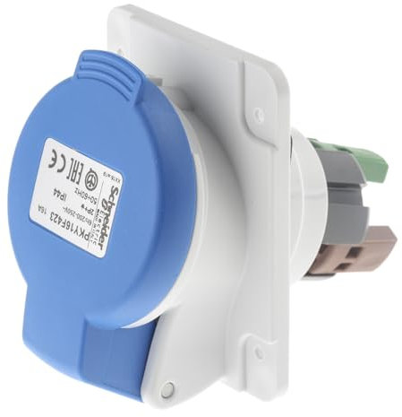 Schneider Electric PKY16F423 PratiKa socle de prise industrielle coudée, 2P+T Pôles, IP44, 16 A, 50/60 Hz, 200/250V, Bleu
