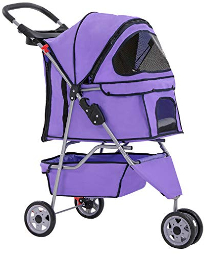 BestPet | 3-Wheel Pet Stroller | Purple | Foldable Dog and Cat Stroller
