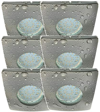 Trango 6er Set IP44 LED Einbaustrahler in Nickel matt Eckig TG6729IP-062SMO incl. 6x 5 W LED Modul nur 3cm Einbautiefe für Bad, Dusche, Einbauspots, Deckenspots, Deckenleuchten
