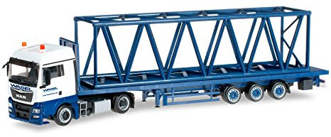 Herpa - 304689 - Man Tgx Xlx Euro 6 Lowliner-flachbettzug mit Derrick Pylon - Wasel Gruee - 12 M