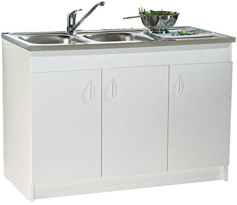 Meuble sous-évier LIBERTY 140x58,6x82 cm, 3 portes, sélection HLM, NF, blanc Réf 200250