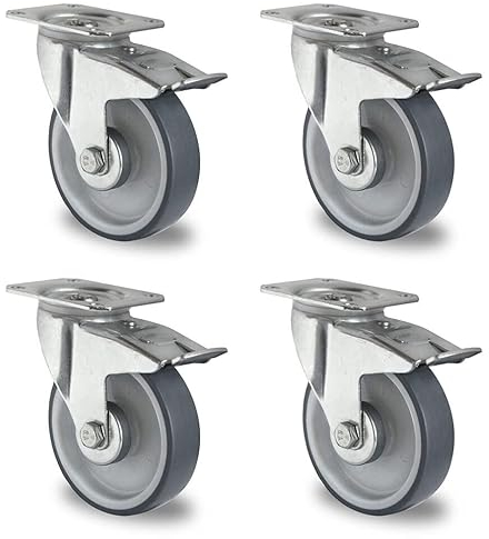 der ROLLENDE SHOP - 4 Lenkrollen mit Feststeller 125 mm Thermoplastisches Gummi - Serie P2V2 Rollenlager