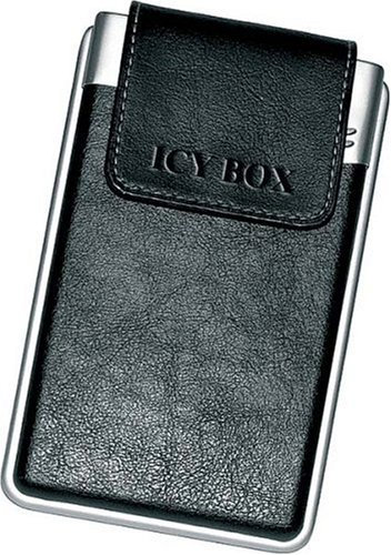 Icy Box Hard Drive Enclosure For 2.5 IDE Hard Drive With Integrated Hidden USB Cable. USB Bus Powered - Alloy With Leatherette Finish.
