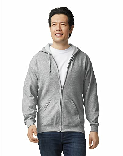 Gildan Unisex Kapuzensweatshirt aus Fleece mit Reißverschluss, Stil G18600 T-Shirt, Grau - Sport Grey, L