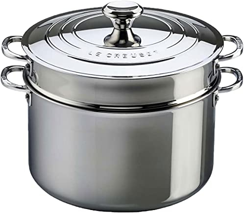 Le Creuset 96604926000000 Le Creuset-3-ply Multilayer Material Plus Pasta Pot with Insert, 26 cm, 18-10 Steel, Stainless