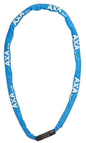 AXA Rigid RCC 120 – Kettenschloss mit Code – 120 cm lang – Stahlglieder 3,5 mm – Sicherheitsstufe 3 – Schutzhülle – Blau