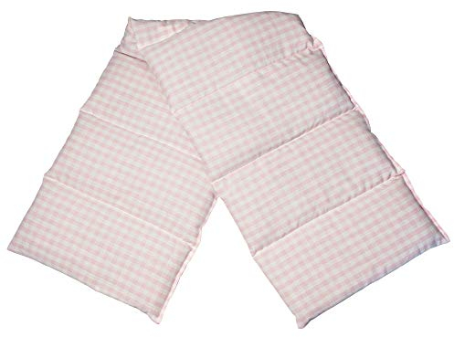 Rapssamenkissen XXL 8-Kammer, 75x20cm - Wärmekissen Körnerkissen für Mikrowelle und Backofen - Bio Stoff rosa-weiß