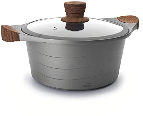 LACOR 27324 Cacerola Alta, Cacerola de Cocina con Tapa Cristal Stilo, Compatibilidad: todo tipo de cocinas, incluida la Inducción, Fabricada en Aluminio Fundido, Gris, 24 cm