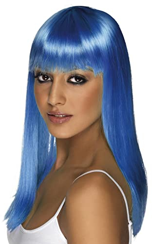 Smiffys Glamourama Perücke, Neon-Blau, Lang, Glatt mit Pony