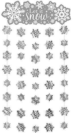 Amscan 240584 - Deko-Vorhang Let it Snow, Größe 190 x 99 cm, Hängedekoration mit Schneeflocken, für Weihnachten, Winterzeit