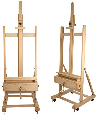 Paintersisters® Große Atelier-Staffelei mit Kurbel - für Keilrahmen bis 210cm, Kurbelstaffelei aus Buchenholz FSC®, Studiostaffelei, Holzstaffelei