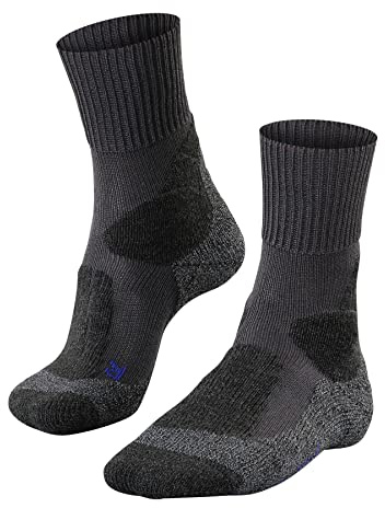 Mens FALKE TK1 Adventure Cool Hiking Socks, Breathable Quick Dry, Mid Calf, Thick Padding, Cooling, Athletic Sock, Grey (Asphalt Melange 3180), 9-10, 1 Pair