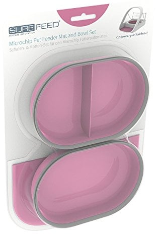 Sure Petcare SureFeed Mat and Bowl Set, Compatible with SureFeed Microchip Pet Feeder with Integrated Sealed Lid, For Wet and Dry Food, Pink