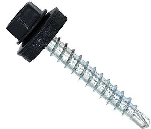 Color-Head Trapezblechschrauben 100 Stück, Farbe Graphitschwarz RAL9011, 4,8x35mm, Bohrschrauben, Blechschrauben mit EPDM-Unterlegscheibe, Dachschrauben verzinkt für Trapezblech & Blechdach