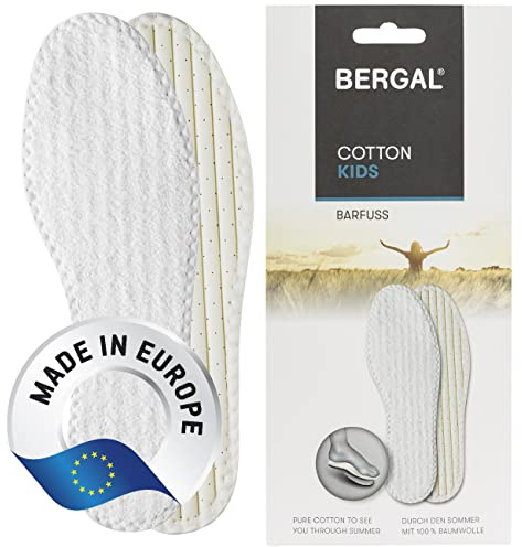 BERGAL COTTON Kids, weiche Baumwoll-Barfuß-Sohle für hohe Feuchtigkeitsaufnahme, für frische, trockene Füße den ganzen Tag, waschbar, zum leichten Größenausgleich geeignet