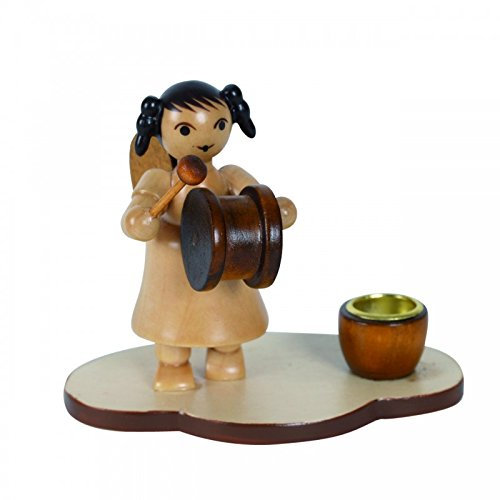 Weihnachtlicher Kerzenhalter aus Holz, Engel mit Trommel